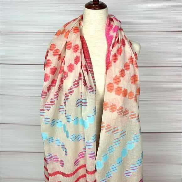 Echo Cotton Large Wrap Oblong Scarf Beach Cover Beige Blue Pink Orange - Picture 6 of 9